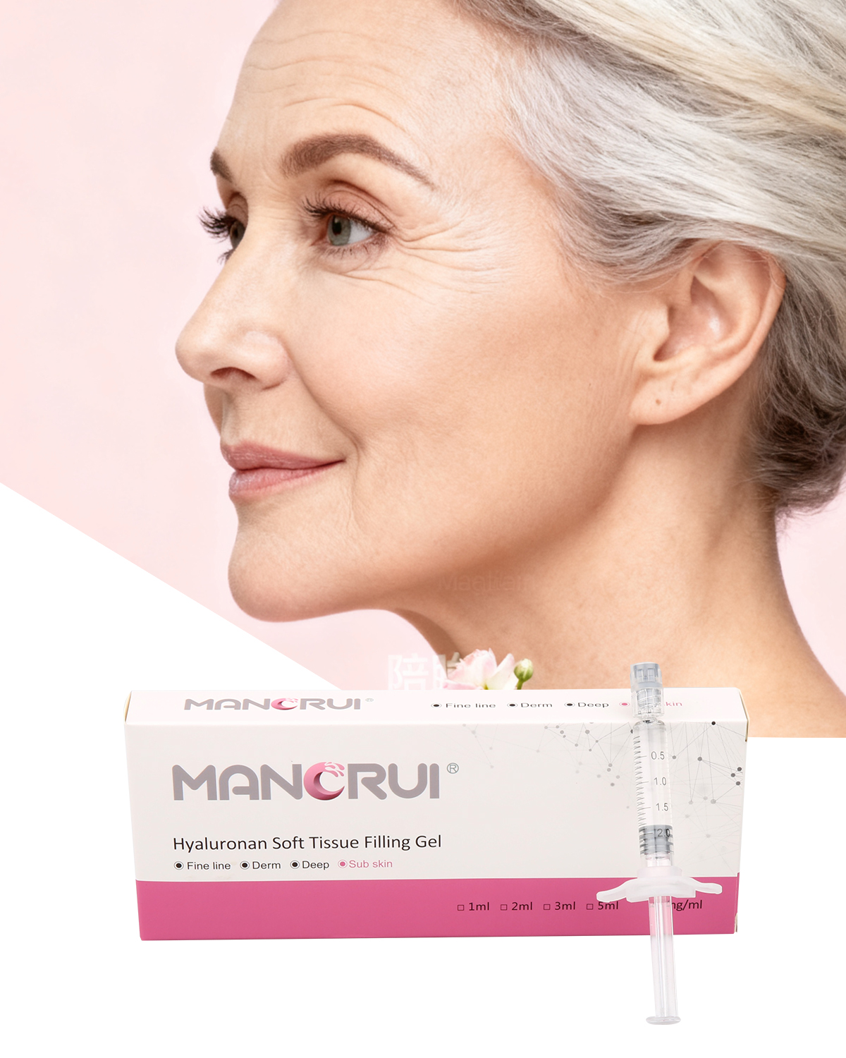 Cross-linked Hyaluronic Acid Filler Subskin 2ml chin FIller, each cheek need 2ml ( The cheeks look more plump)（Certified by CE and FDA.）